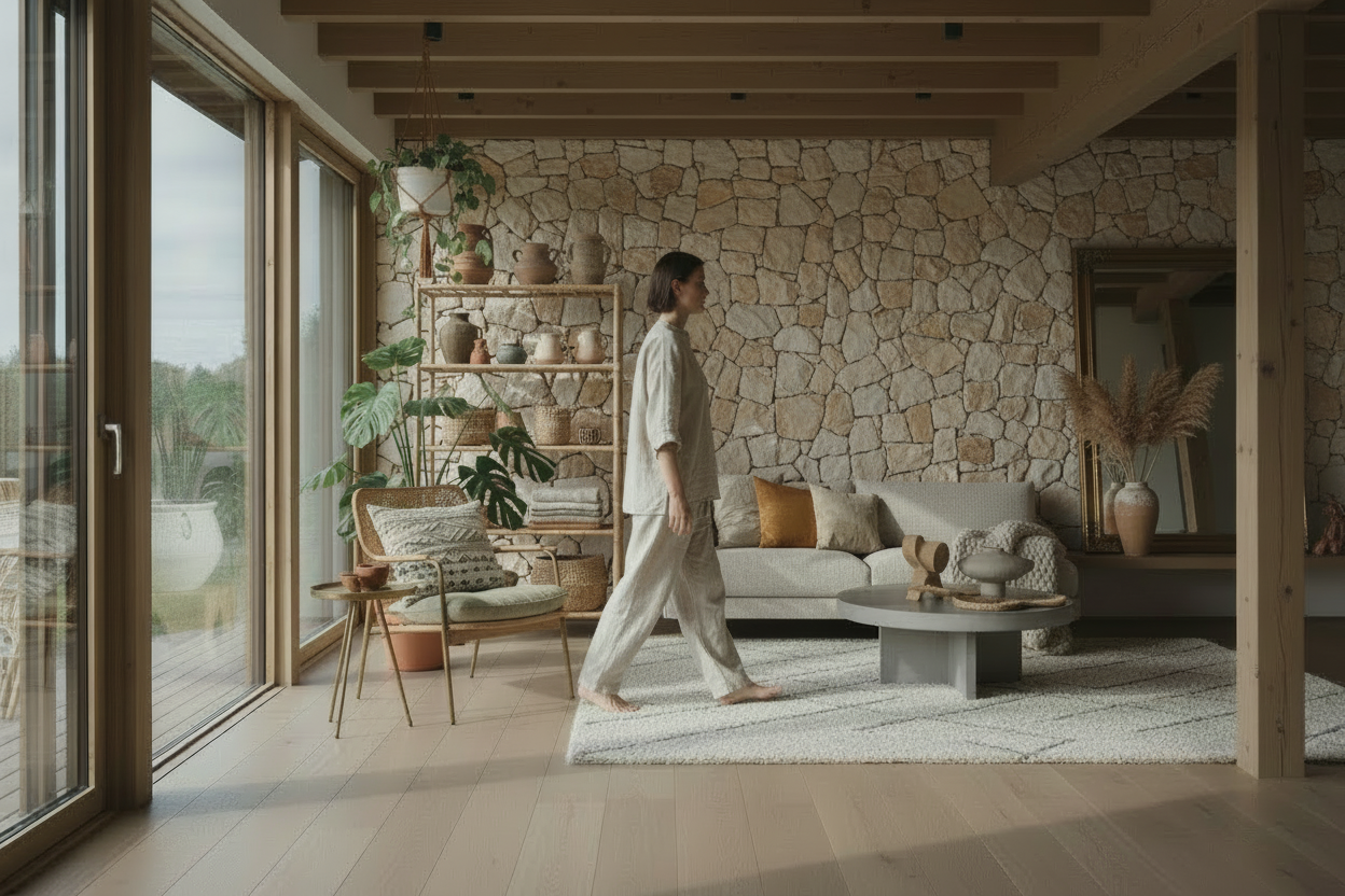 el poster pegado a la pared transformado quitalo. haz una pared de piedra irregular