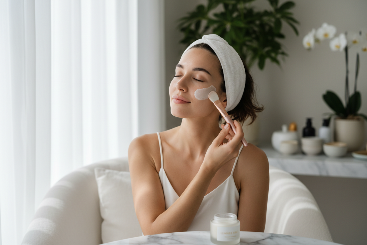 mujer aplicando mascarilla facial ≥ 1200 px de ancho
Peso razonable (<500 KB si puedes) jpg